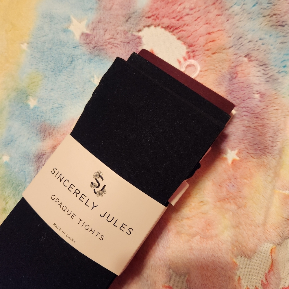 Sincerely Jules Black and Burgundy Opaque Tights